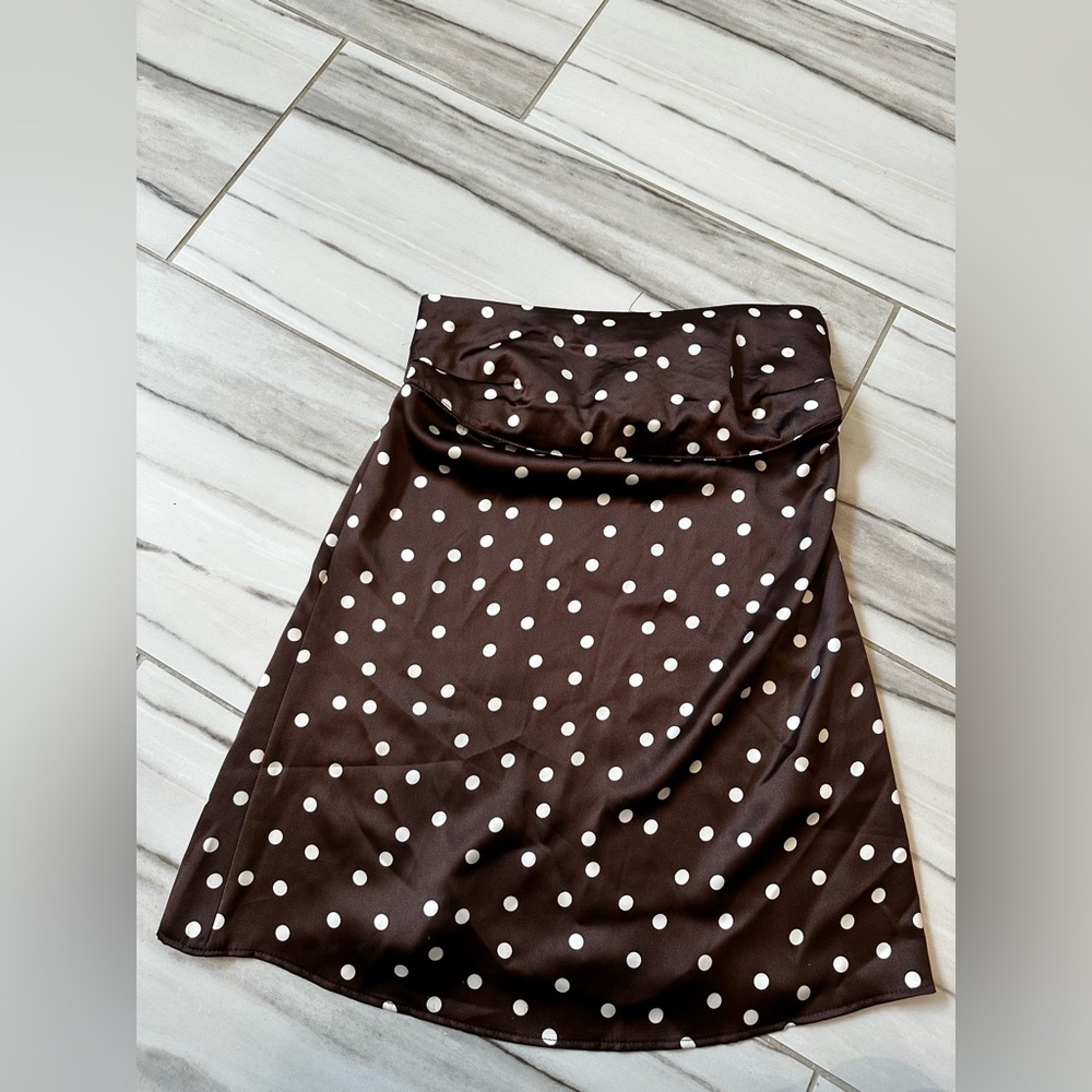 Zara Chocolate Brown Polka Dot A-Line Skirt